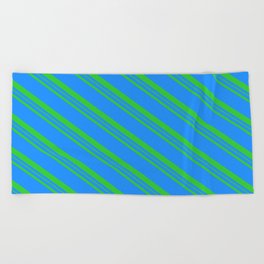 [ Thumbnail: Blue & Lime Green Colored Pattern of Stripes Beach Towel ]