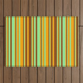 [ Thumbnail: Brown, Light Green, and Orange Colored Striped Pattern Outdoor Rug ]