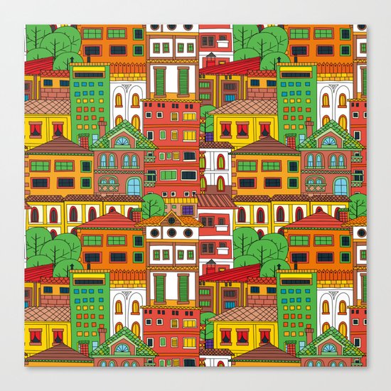 Doodle town pattern Canvas Print