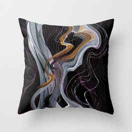 Abstract White Gold Pink Waves On A Black Background Throw Pillow