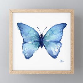 Blue Butterfly Watercolor Framed Mini Art Print