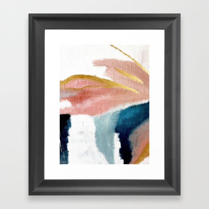 Exhale: a pretty, minimal, acrylic piece in pinks, blues, and gold Gerahmter Kunstdruck