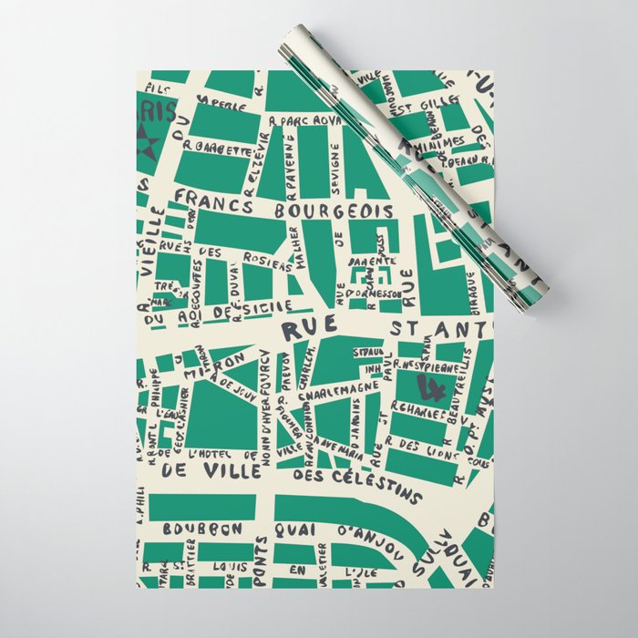 PARIS MAP GREEN Wrapping Paper