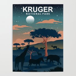 Kruger National Park Travel Poster Night Poster