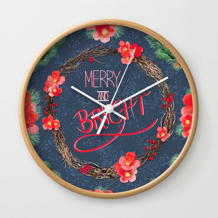 Merry & Bright (blue) Wall Clock