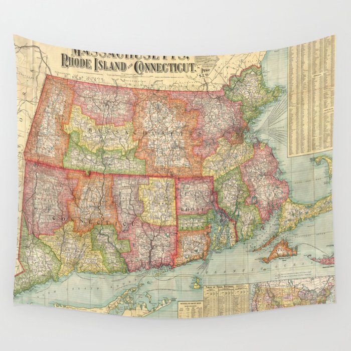 Vintage Map of New England States (1900) Wall Tapestry
