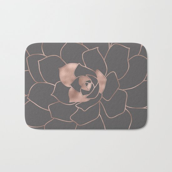 Rosegold blossom on grey - Pink metal-effect flower Bath Mat