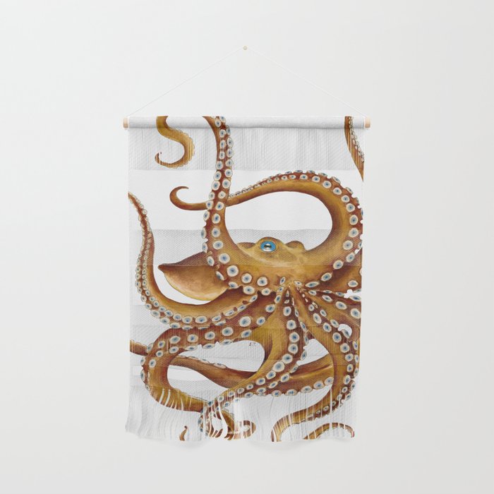 Brown Octopus Tentacles Dance Watercolor Wall Hanging