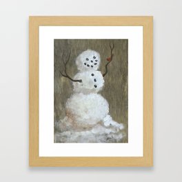 Rustic Snowman And Little Red Bird, A Warm Friendship, Small Crop Framed Art Print