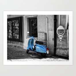Blue Vespa in Venice Black and White Color Splash Photography Art Print