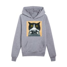 Kitty With a Camera Kids Pullover Hoodies