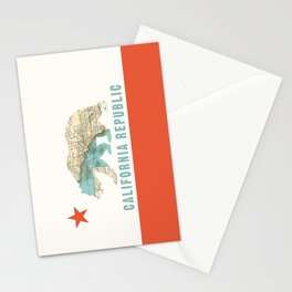 California Bear Flag with Vintage Map Stationery Cards