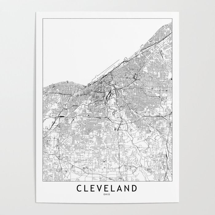 Cleveland White Map Poster