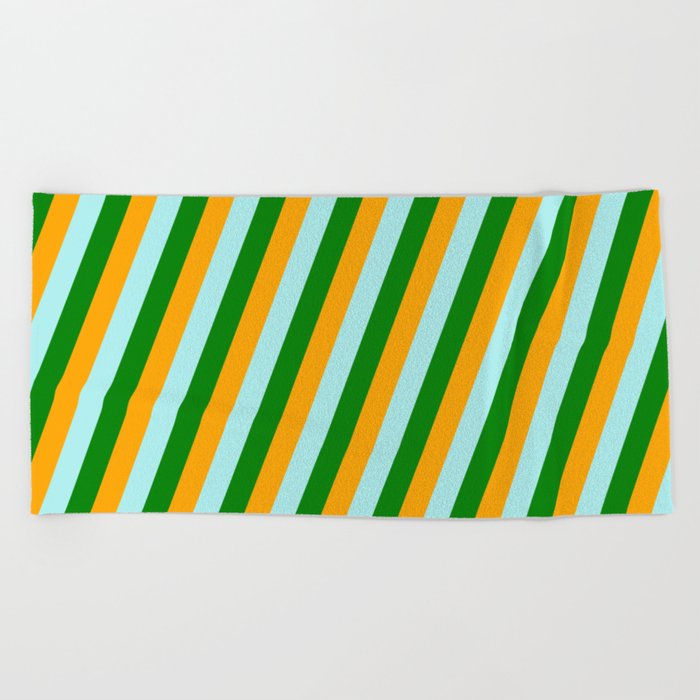 Orange, Turquoise, and Green Colored Lined Pattern Beach Towel