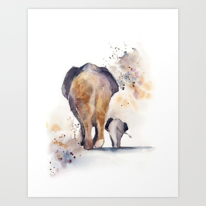 Mom and baby elepfants Art Print
