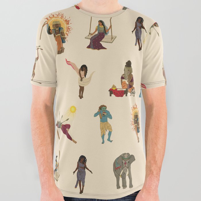 Mahabharata Characters Pattern All Over Graphic Tee