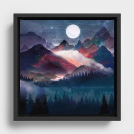 Mountain Lake Under the Stars Framed Canvas