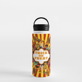 Halloween Trick or Treat Candy and sweets. Autumn october holiday tradition celebration poster. Vintage illustration isolated Water Bottle