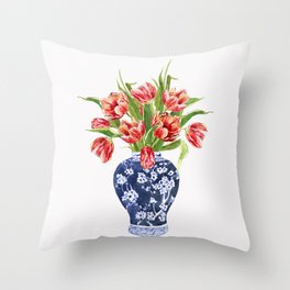 Tulips in Chinese Vase Throw Pillow