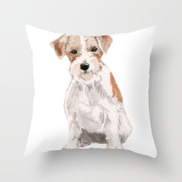 Wired-Haired Jack Russel Terrier watercolors illustration Throw Pillow
