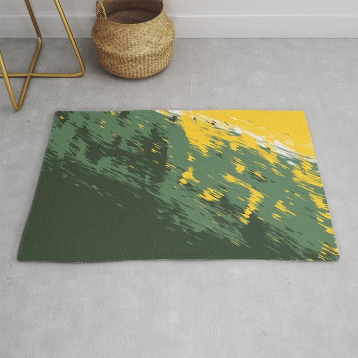 Brush - Abstract Colourful Art Design in Green and Yellow Rug