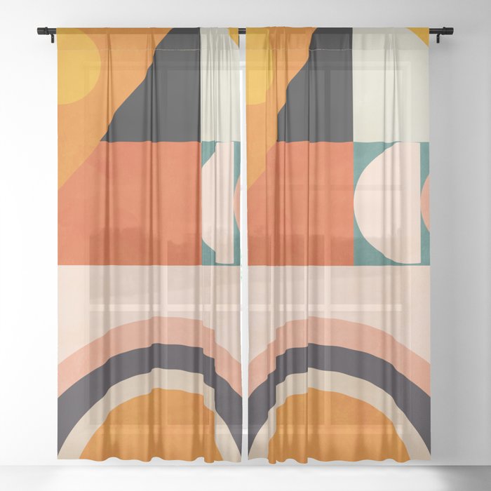 retro minimal geometric 1 Sheer Curtain