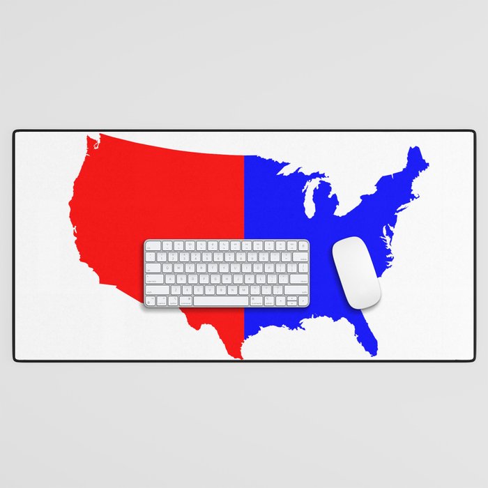 USA Red Blue Map Silhouette Desk Mat