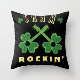 Guitar Sham Rocking Shamrock Saint Patrick's Day Throw Pillow