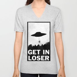 Get In Loser V Neck T Shirt | Digital, Curated, Vintage, Graphic, Comic, Ufo, Pattern, Illustration, Alien, Typography 