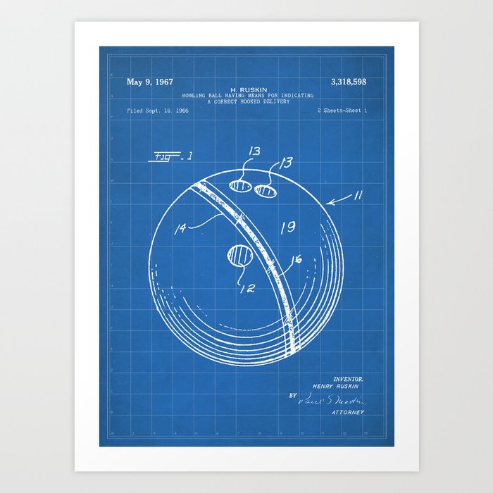 Bowling Ball Patent Ten Pin Bowler League Player Art Blueprint Art