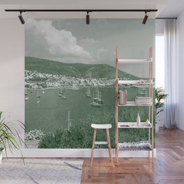 Duo color vintage Bodrum summer sea view with sailing boats from St.Peter's Castle Wall Mural