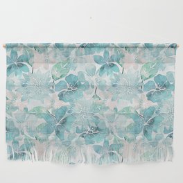 Blue green watercolor flower pattern Wall Hanging