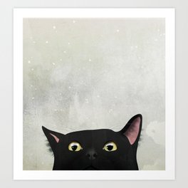 Curious Black Cat Art Print