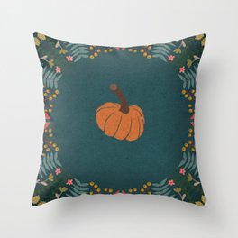 Pumpkin & Flowers Throw Pillow