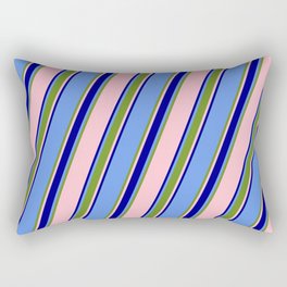 [ Thumbnail: Cornflower Blue, Green, Pink & Dark Blue Colored Striped/Lined Pattern Rectangular Pillow ]