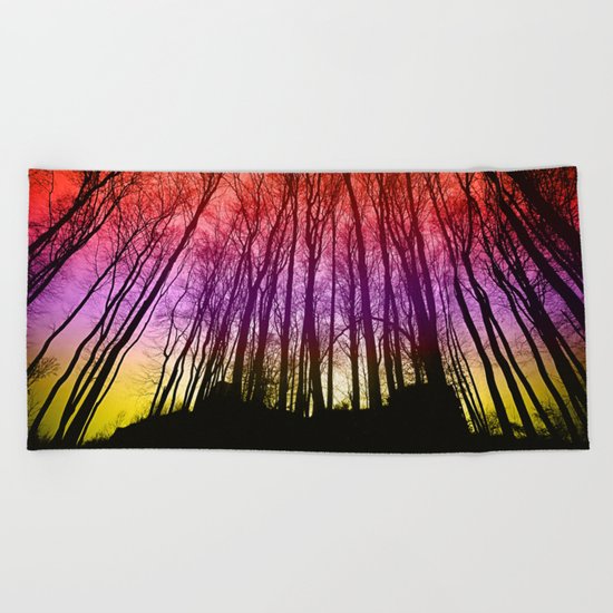 Colorful forest silhoutte Beach Towel