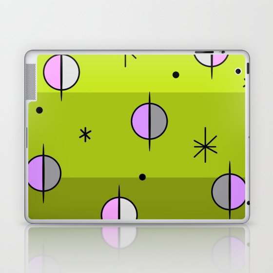 Retro Space Age Planets Stars Chartreuse Laptop & iPad Skin