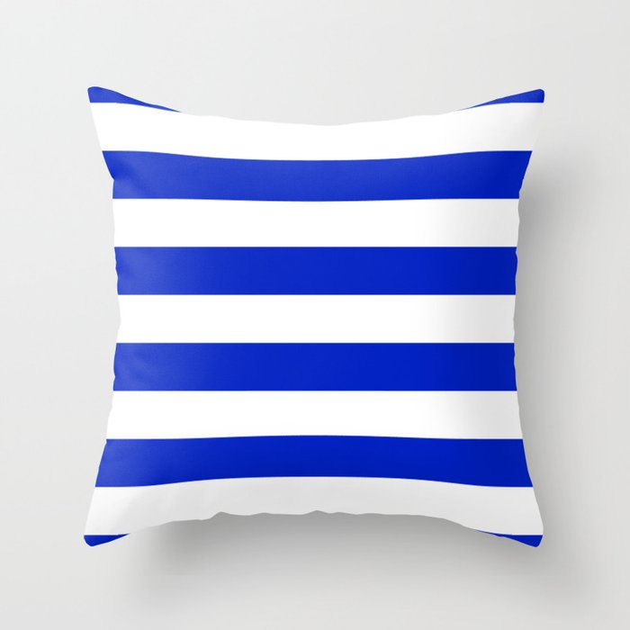 Cobalt Blue and White Wide Cabana Tent Stripe Throw Pillow
