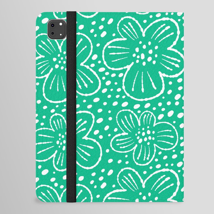 Green monochrome scandi flowers pattern iPad Folio Case