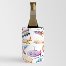 Transportation Kids Watercolor Pattern Illustration Wine Chiller