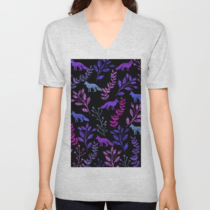 Watercolor Floral & Fox V V Neck T Shirt