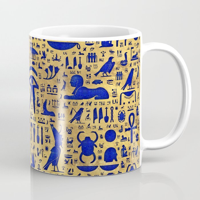 Egyptian hieroglyphic Lapis Lazuli and Gold Coffee Mug