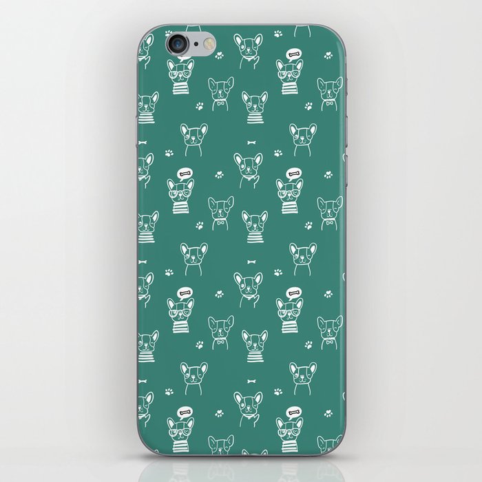 Green Blue and White Hand Drawn Dog Puppy Pattern iPhone Skin