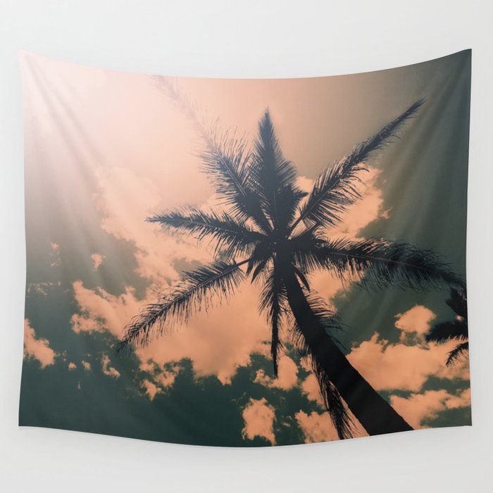 Palm Tree Turquoise Vintage Summer Beach Wall Tapestry