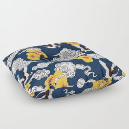 Japanese Clouds and Cranes No. 1 Navy Blue Floor Pillow