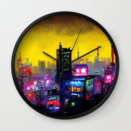 Tokyo Cyberpunk Cityscape at Night Wall Clock