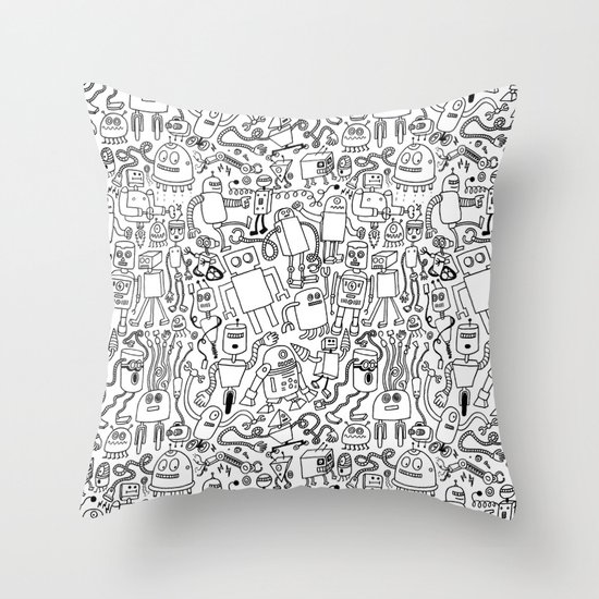 Infinity Robots Black & White Throw Pillow