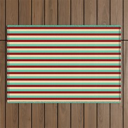 [ Thumbnail: Aquamarine, Dark Red & Beige Striped/Lined Pattern Outdoor Rug ]