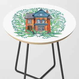 magic  victorian house and green leaves on white background  Side Table