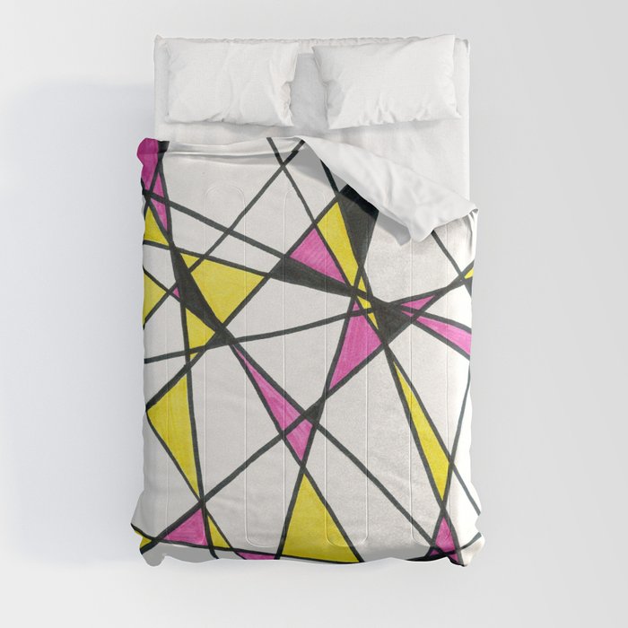 Geometric Neon Triangles - Pink, Yellow & Black Comforter